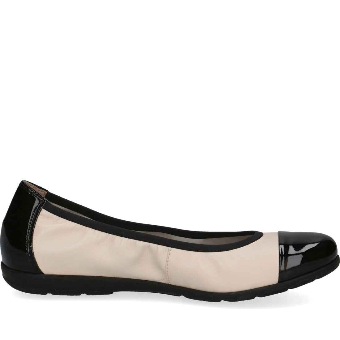 Caprice womens cream black casual closed ballerinas | Vilbury London