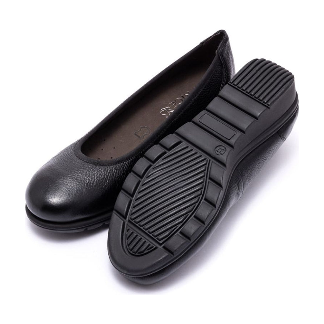 Caprice womens black nappa casual closed ballerinas | Vilbury London