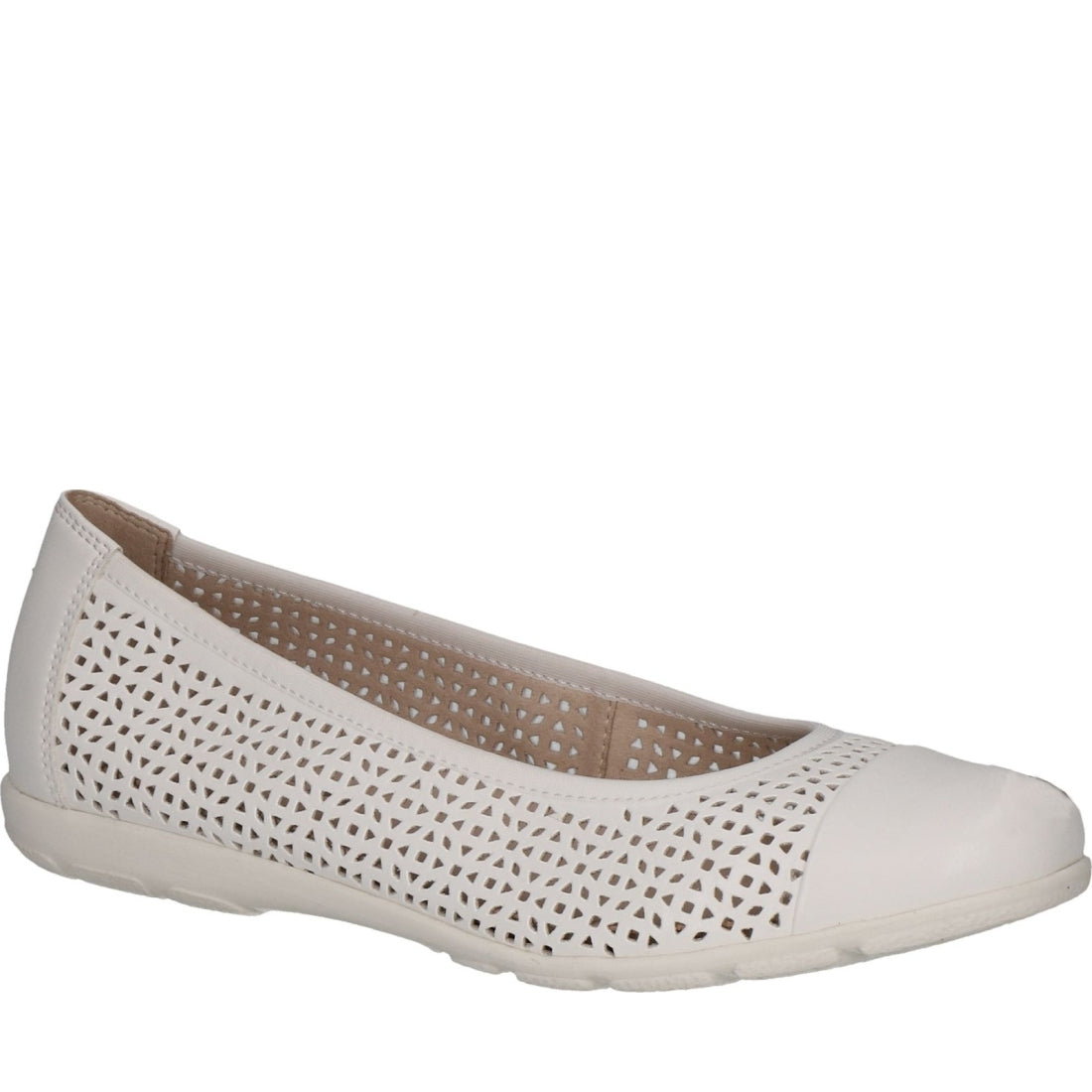 Caprice womens white nappa casual closed ballerinas | Vilbury London