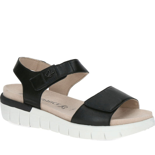 Caprice womens black nappa casual open sandals | Vilbury London