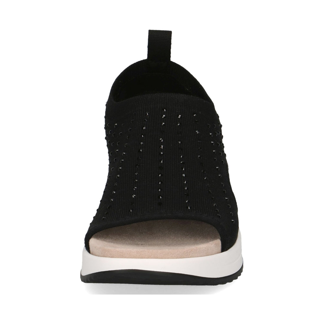 Caprice womens black knit casual open sandals | Vilbury London