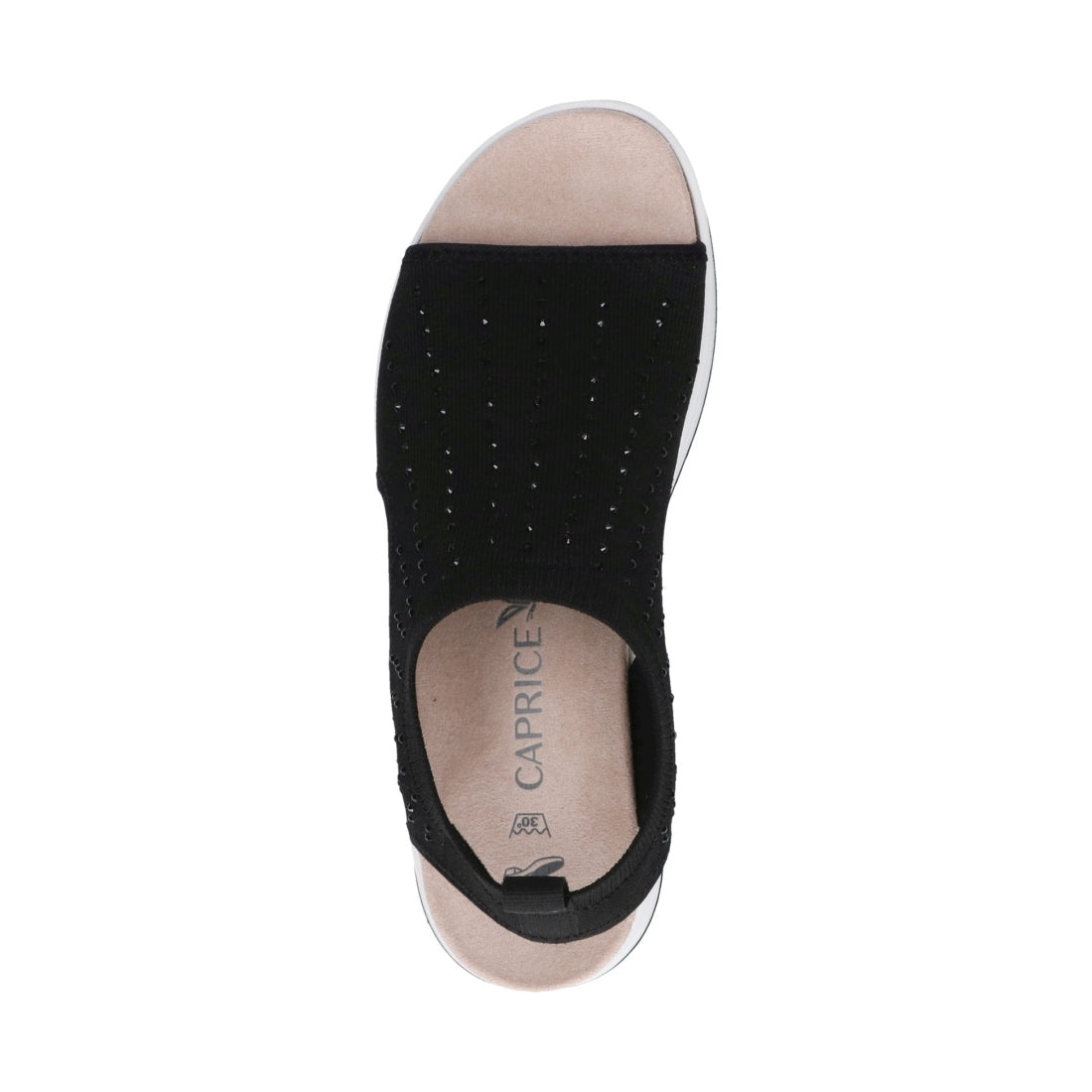 Caprice womens black knit casual open sandals | Vilbury London