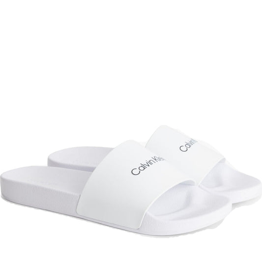 Calvin Klein mens bright white pool slide rubber | Vilbury London