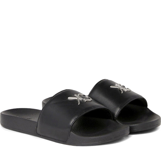 Calvin Klein womens black, silver pool slide relock | Vilbury London