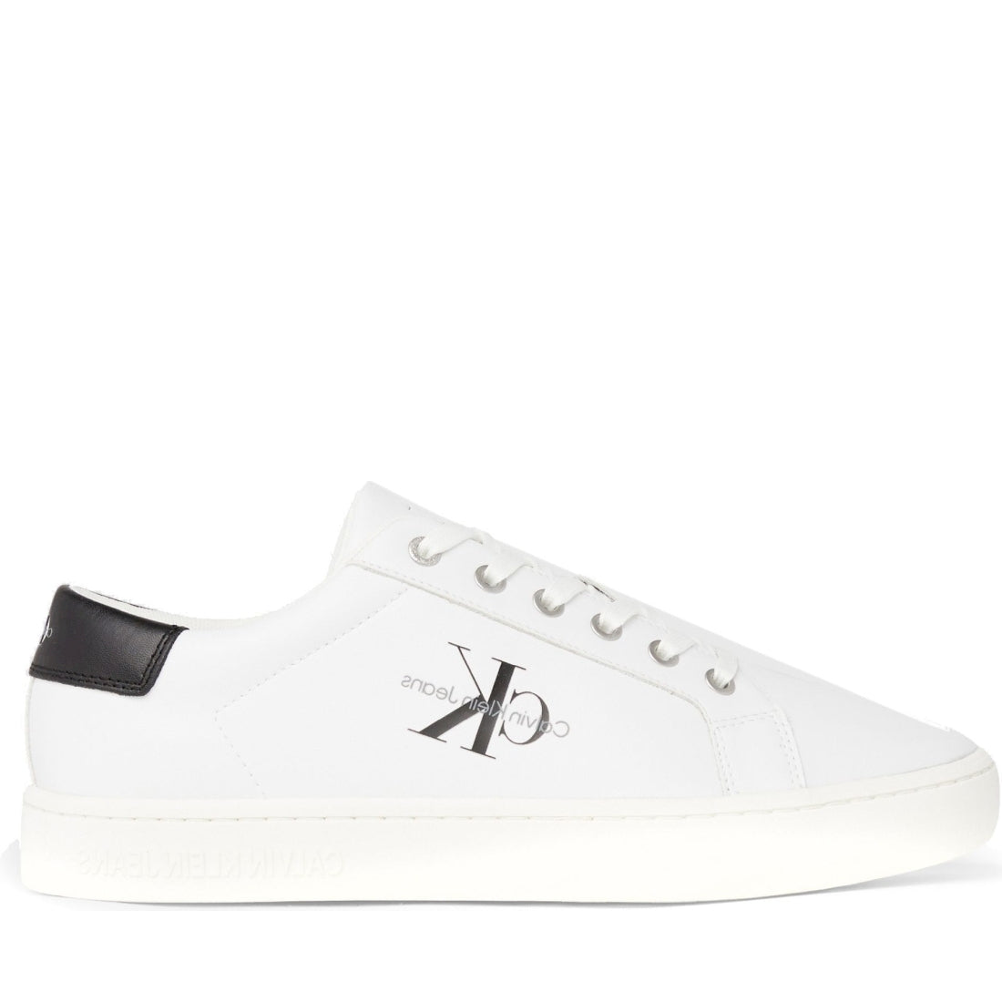 Calvin Klein Jeans mens bright white classicc low lace up leisure trainers | Vilbury London