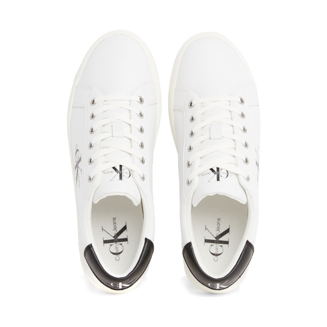 Calvin Klein Jeans mens bright white classicc low lace up leisure trainers | Vilbury London