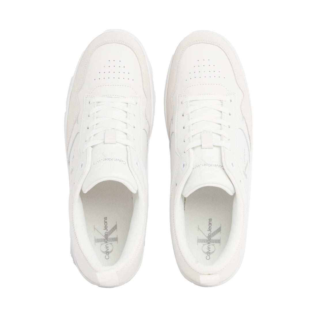 Calvin Klein Jeans mens triple bright white basket cupsole low trainers | Vilbury London