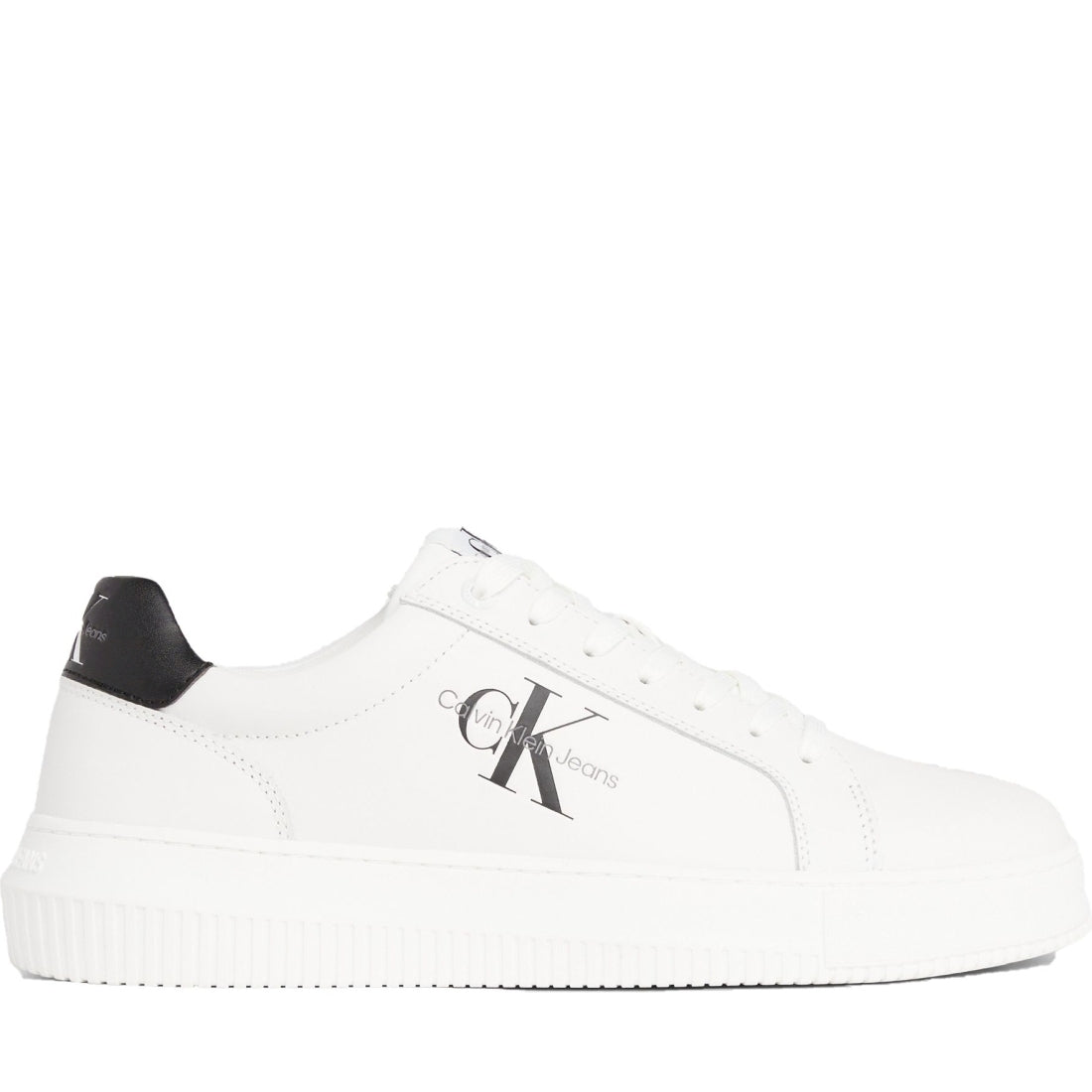 Calvin Klein Jeans mens white, black chunky cupsole leisure trainers | Vilbury London