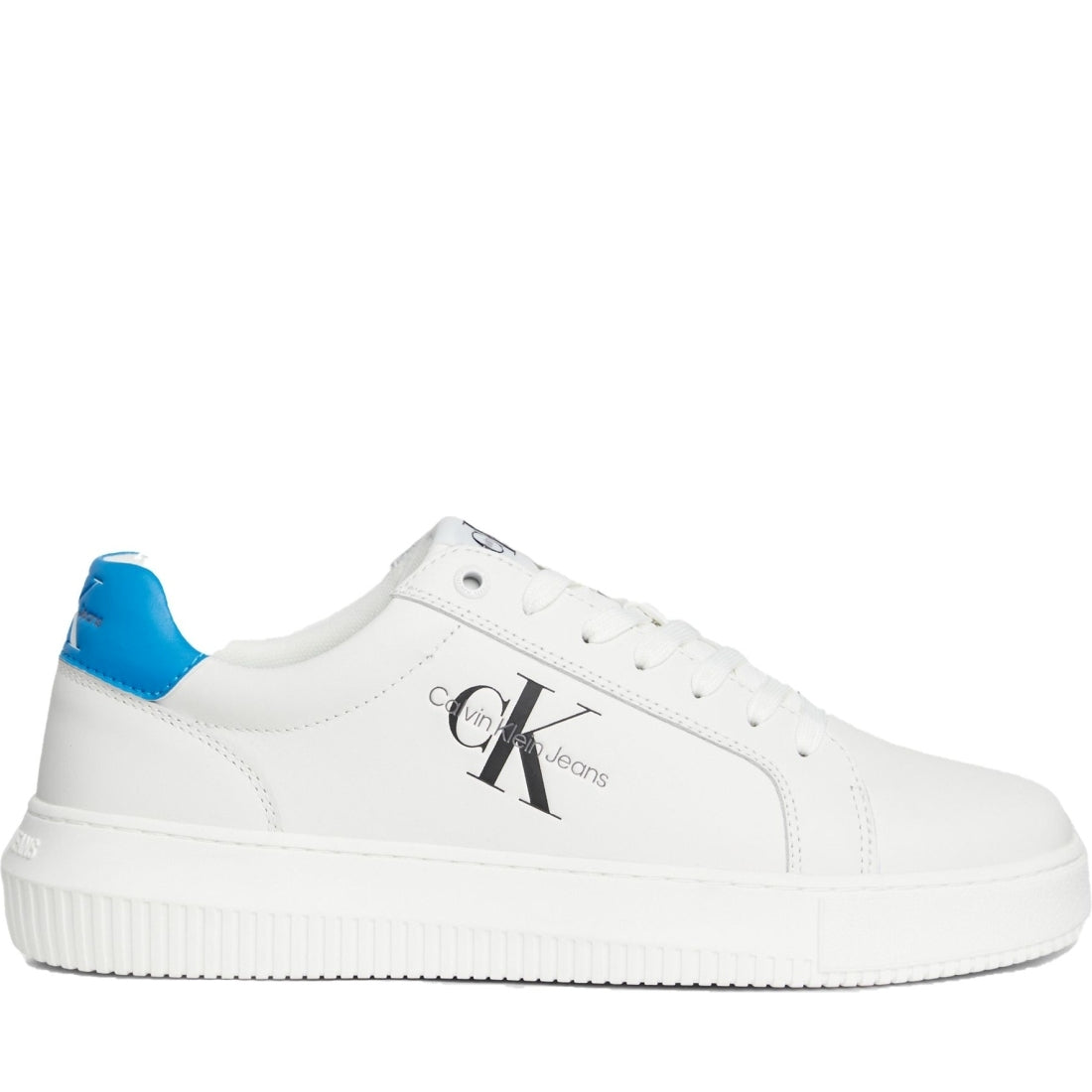 Calvin Klein Jeans mens white, malibu blu chunky cupsole leisure trainers | Vilbury London