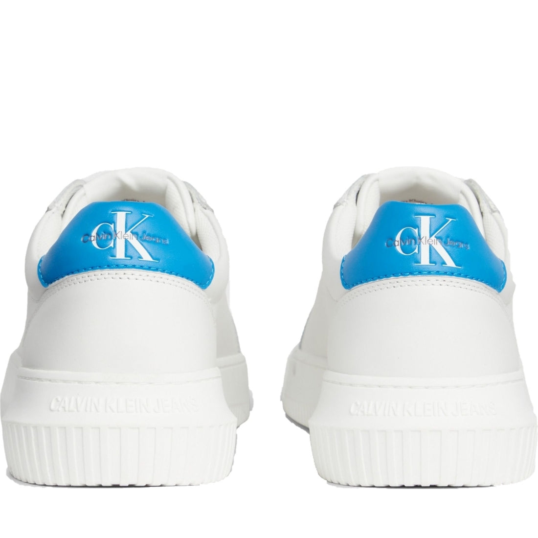 Calvin Klein Jeans mens white, malibu blu chunky cupsole leisure trainers | Vilbury London