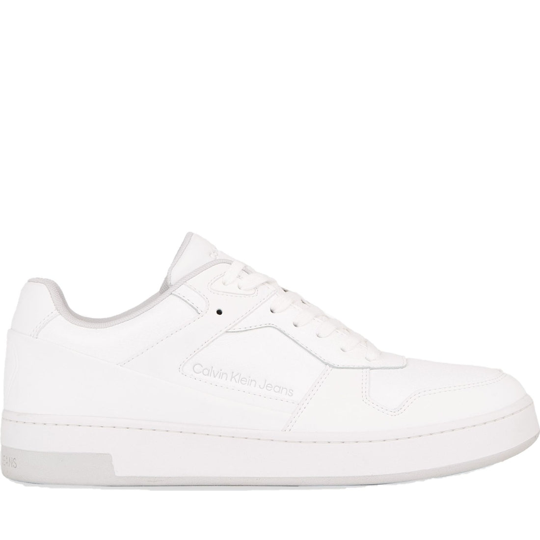 Calvin Klein Jeans mens triple bright white basket cupsole low trainers | Vilbury London