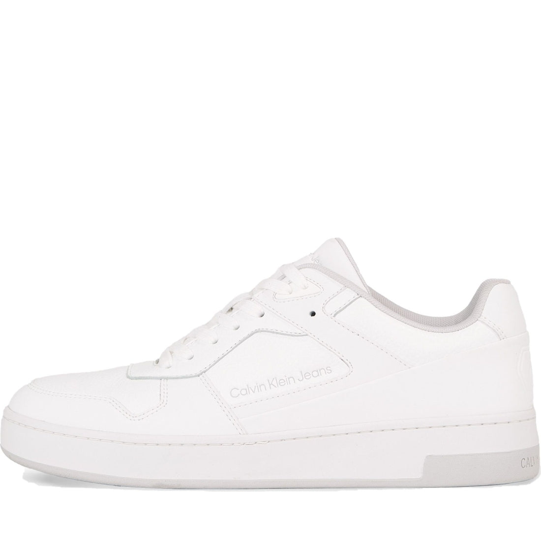 Calvin Klein Jeans mens triple bright white basket cupsole low trainers | Vilbury London