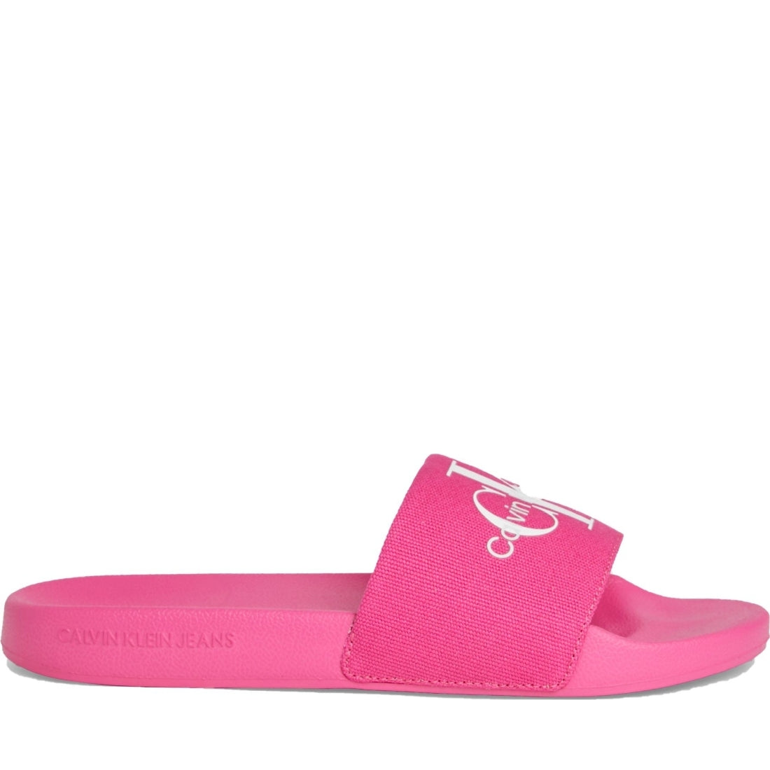 Calvin Klein Jeans womens fuchsia, white slide monogram | Vilbury London