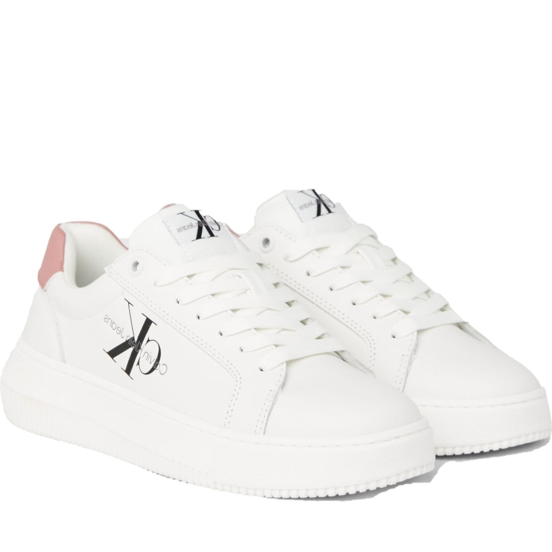 Calvin Klein Jeans womens white, whisper pink chunky cupsole leisure trainers | Vilbury London