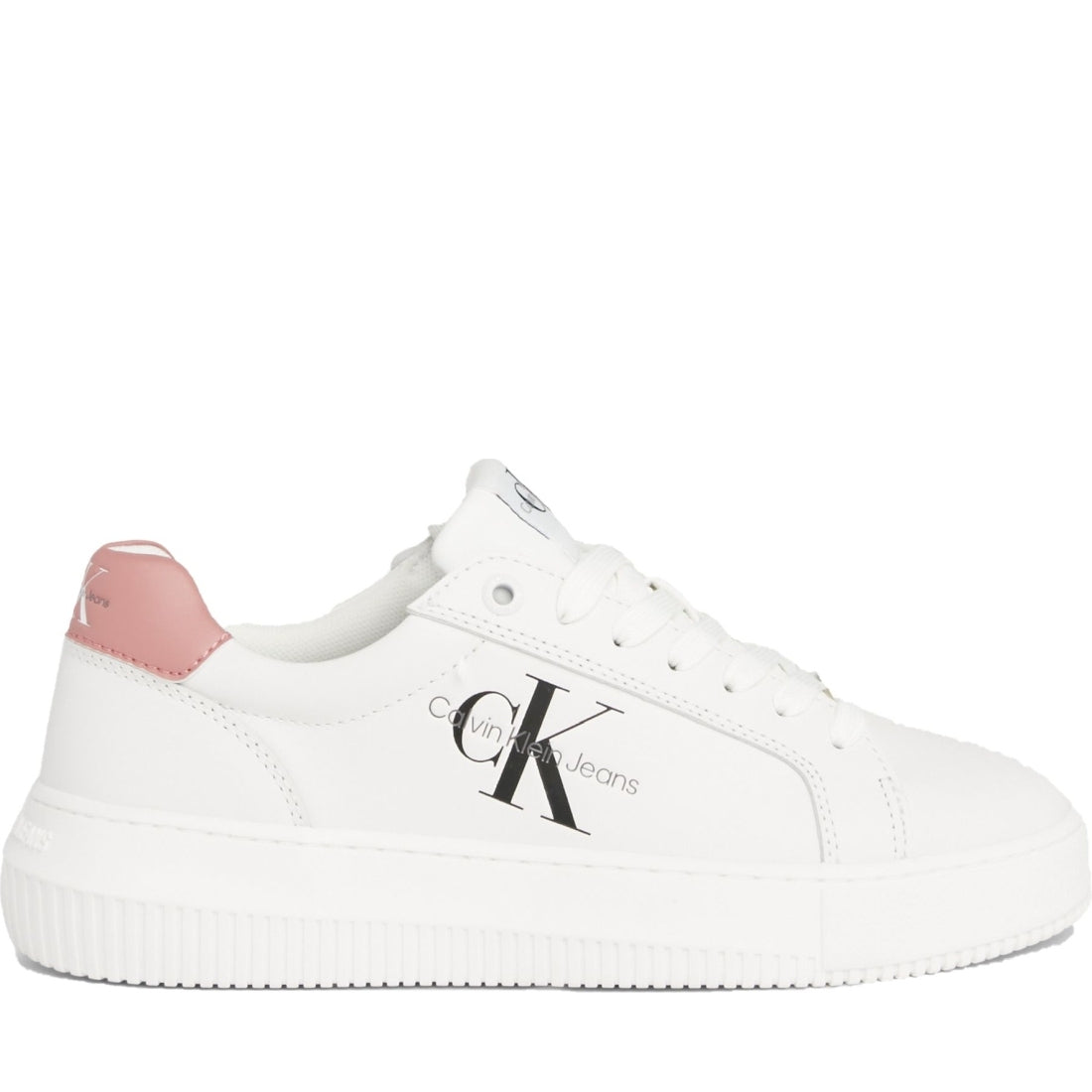 Calvin Klein Jeans womens white, whisper pink chunky cupsole leisure trainers | Vilbury London