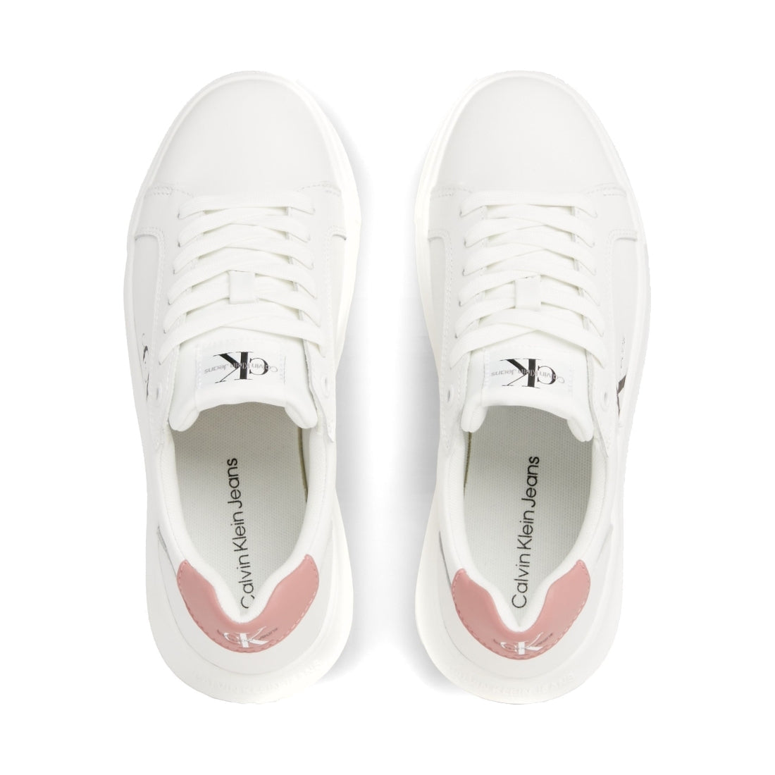 Calvin Klein Jeans womens white, whisper pink chunky cupsole leisure trainers | Vilbury London