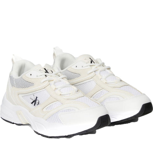 Calvin Klein Jeans womens white, creamy, black retro tennis mesh leisure trainers | Vilbury London