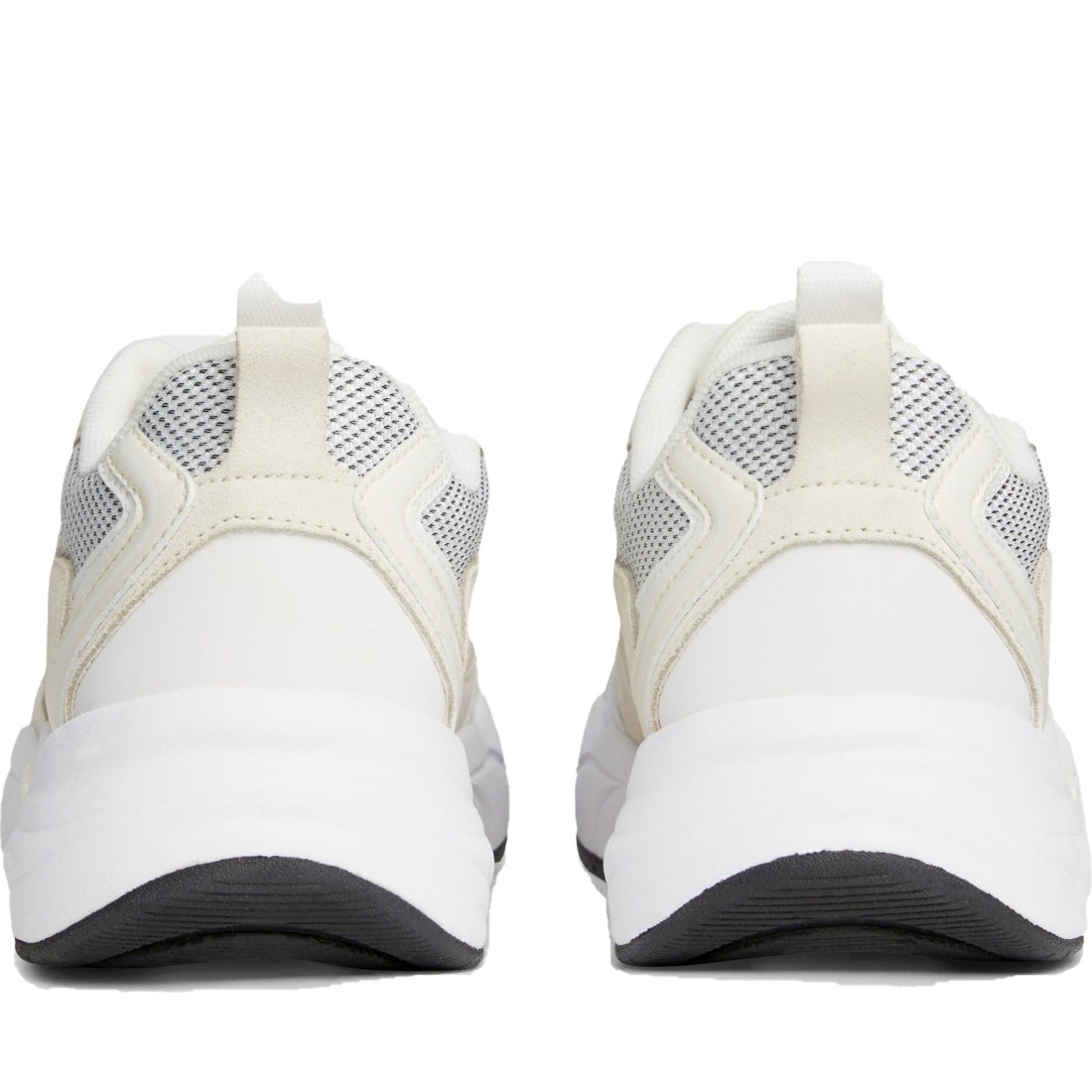 Calvin Klein Jeans womens white, creamy, black retro tennis mesh leisure trainers | Vilbury London