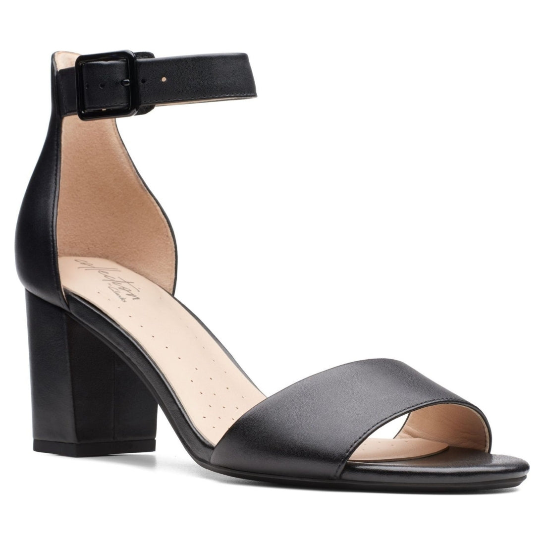 Clarks womens 1216 black leather deva mae sandals | Vilbury London