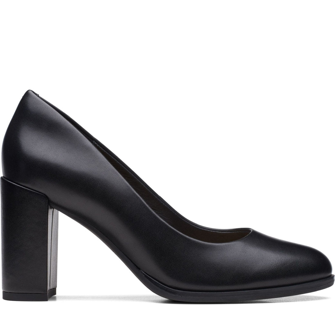 Clarks womens 1216 black leather freva85 court pumps | Vilbury London