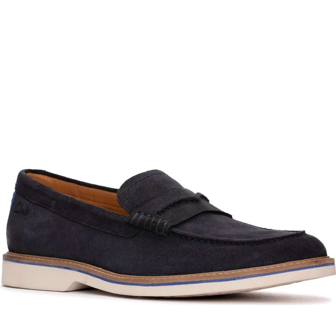 Clarks mens 2250 navy suede atticus ltslip mocasins | Vilbury London