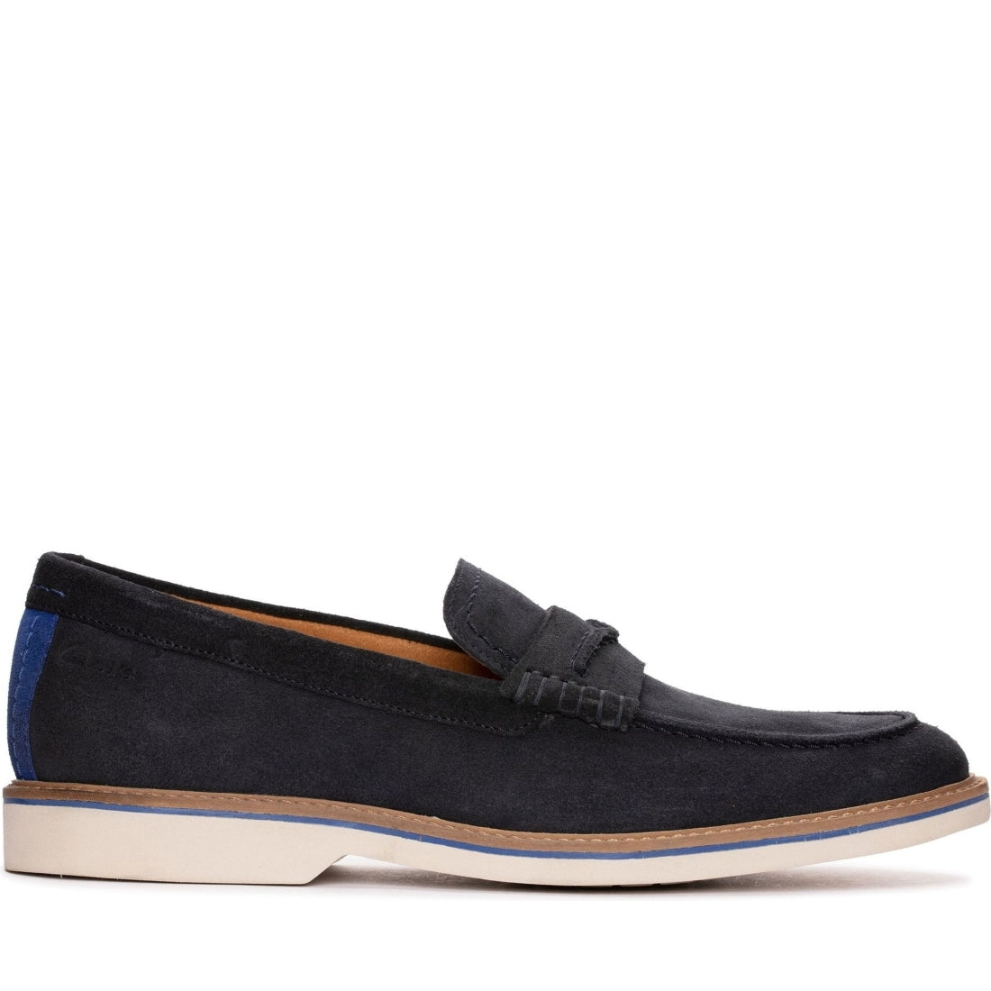 Clarks mens 2250 navy suede atticus ltslip mocasins | Vilbury London