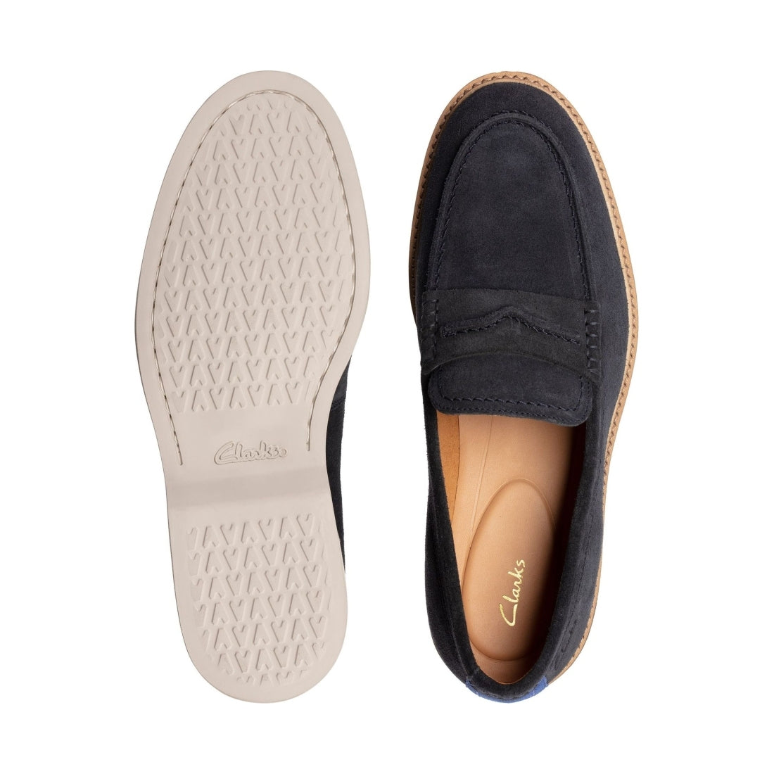 Clarks mens 2250 navy suede atticus ltslip mocasins | Vilbury London