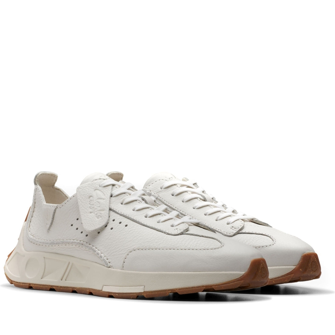 Clarks mens 1255 white leather craft speed leisure trainers | Vilbury London