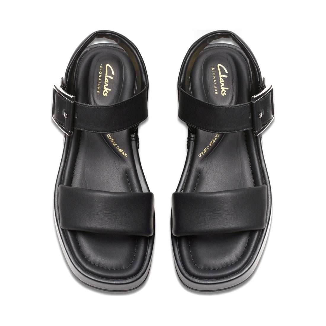 Clarks womens 1216 black leather alda strap sandals | Vilbury London