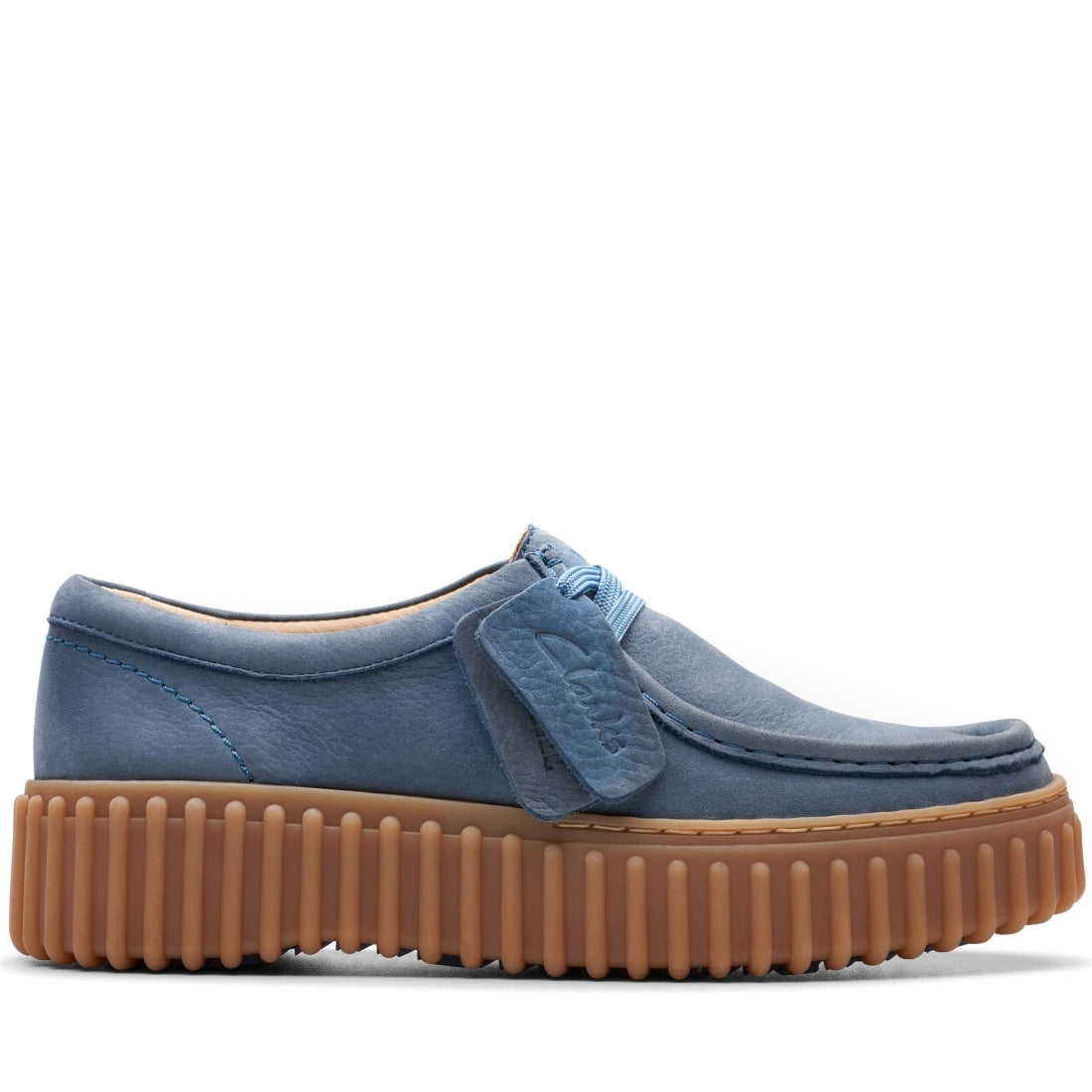 Clarks womens 2243 blue nubuck torhill bee leisure trainers | Vilbury London