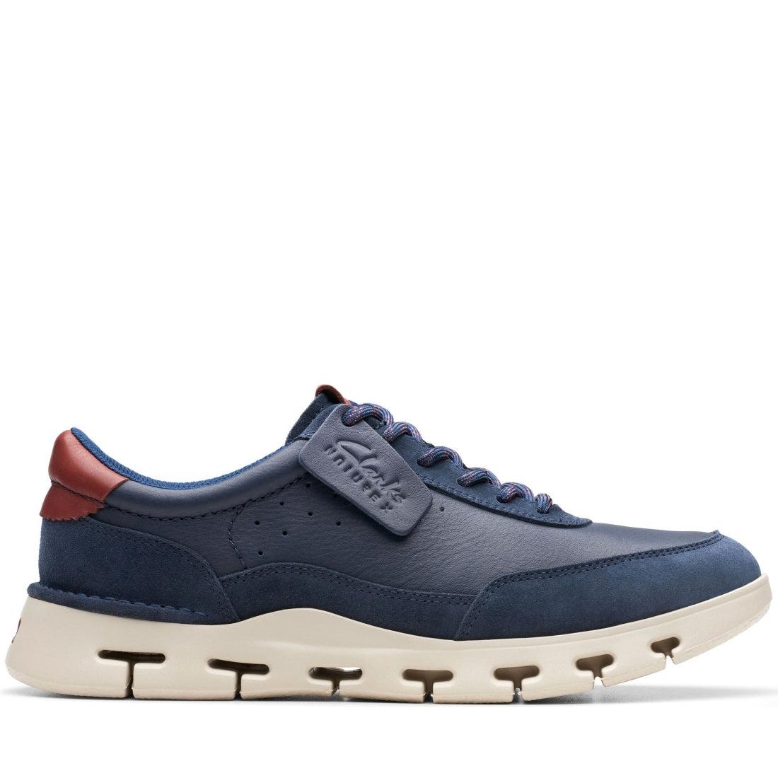 Clarks mens 2248 navy leather nature x one leisure trainers | Vilbury London