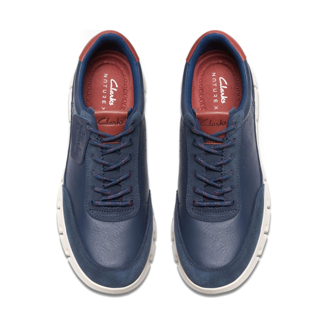 Clarks mens 2248 navy leather nature x one leisure trainers | Vilbury London