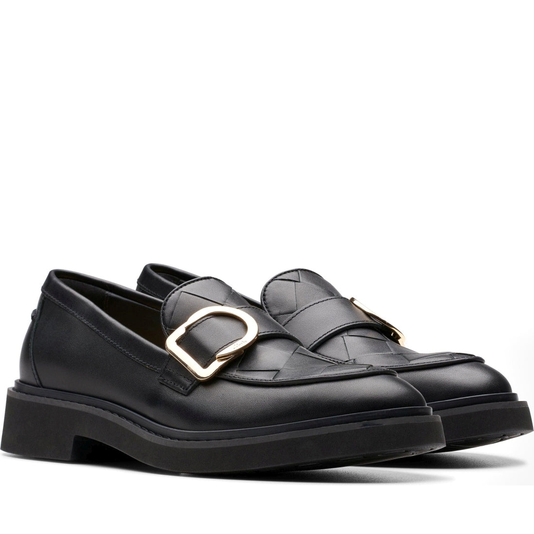 Clarks womens 1216 black leather splend penny loafers | Vilbury London