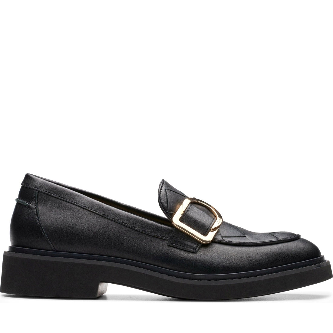 Clarks womens 1216 black leather splend penny loafers | Vilbury London