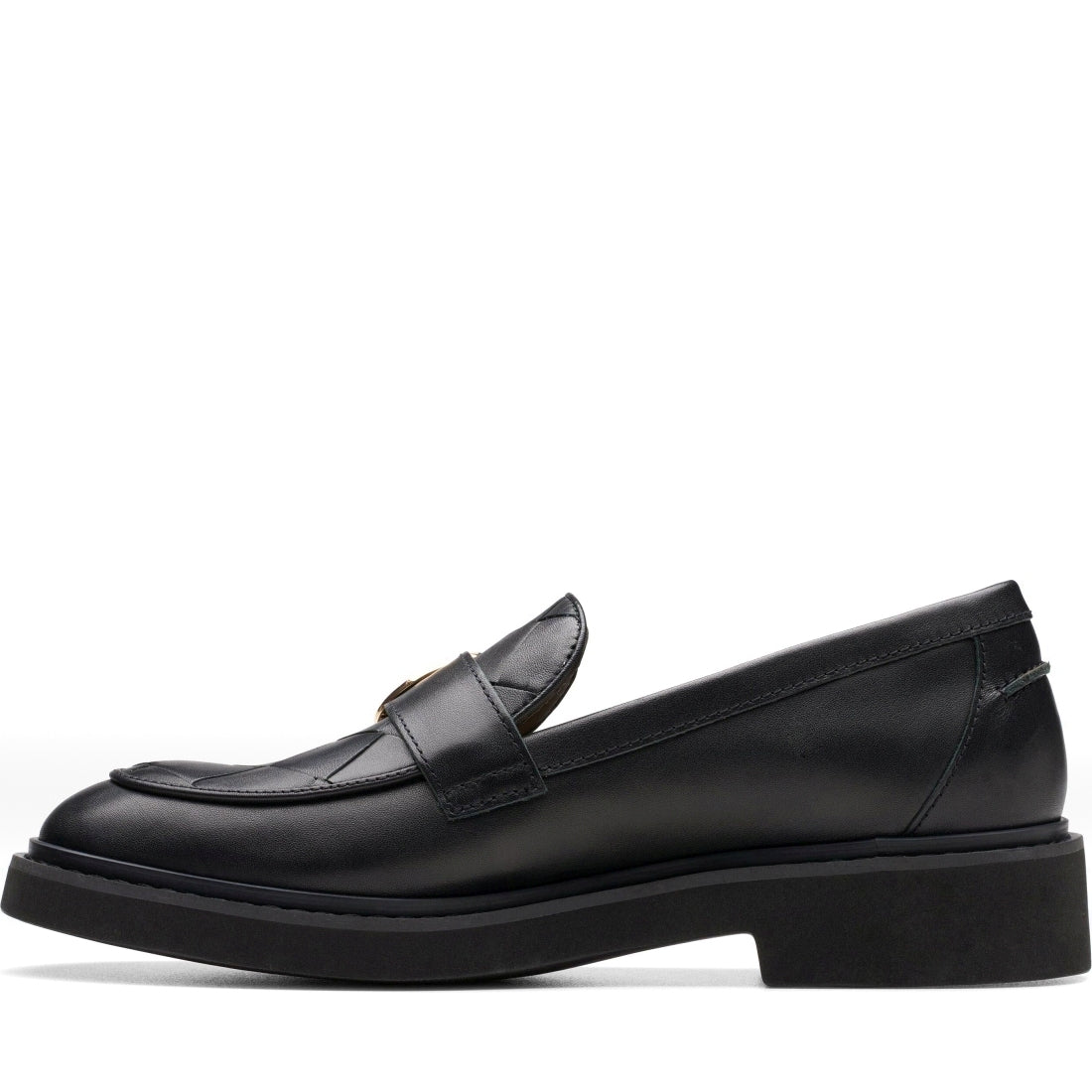 Clarks womens 1216 black leather splend penny loafers | Vilbury London