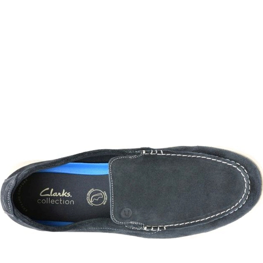 Clarks mens 2250 navy suede flexway step mocasins | Vilbury London