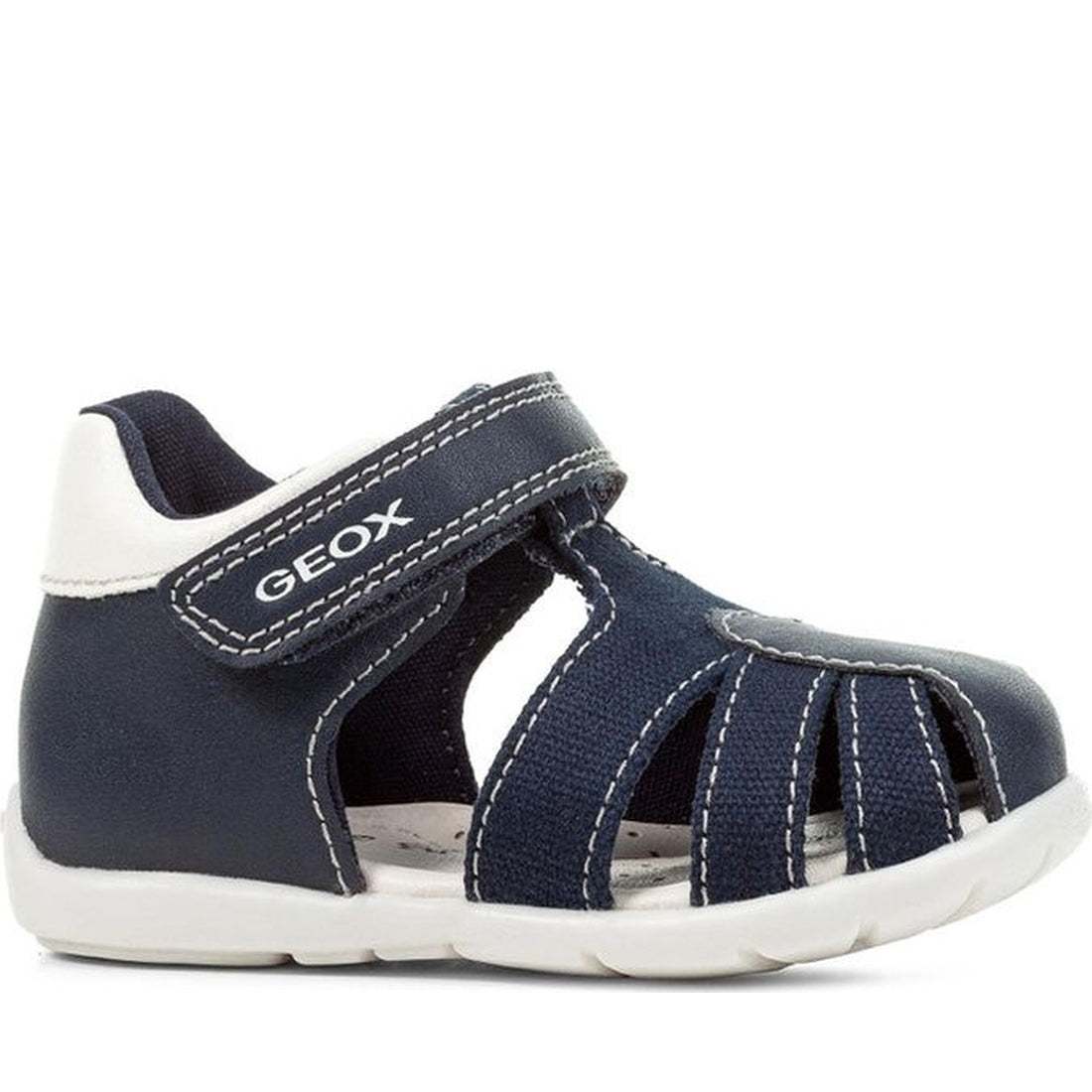 Geox boys navy, white elthan first steps sandals | Vilbury London