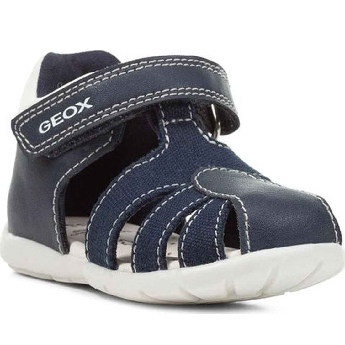 Geox boys navy, white elthan first steps sandals | Vilbury London