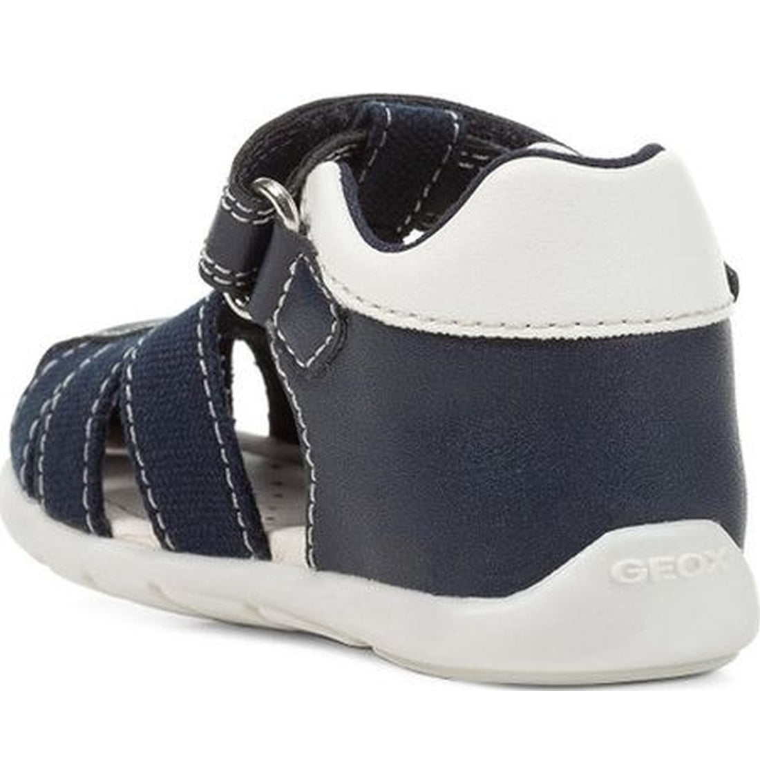 Geox boys navy, white elthan first steps sandals | Vilbury London