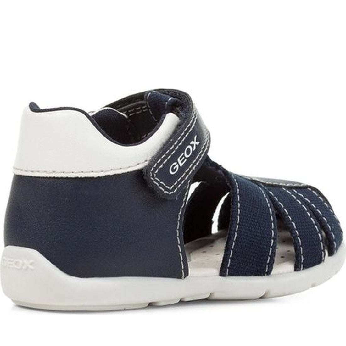 Geox boys navy, white elthan first steps sandals | Vilbury London