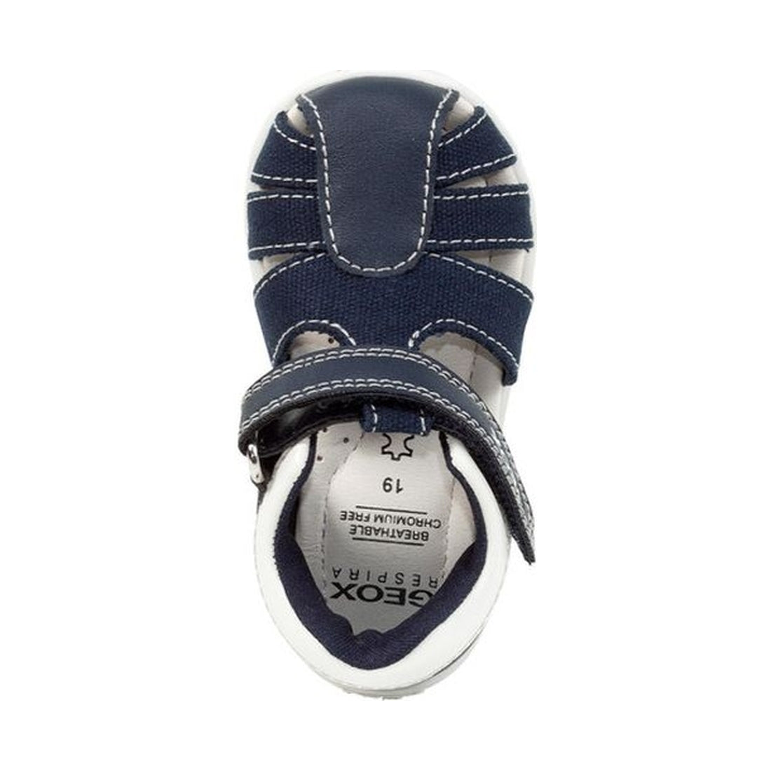 Geox boys navy, white elthan first steps sandals | Vilbury London