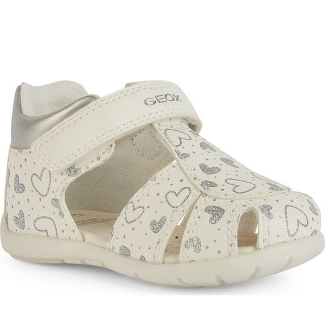 Geox girls white, silver elthan first steps sandals | Vilbury London