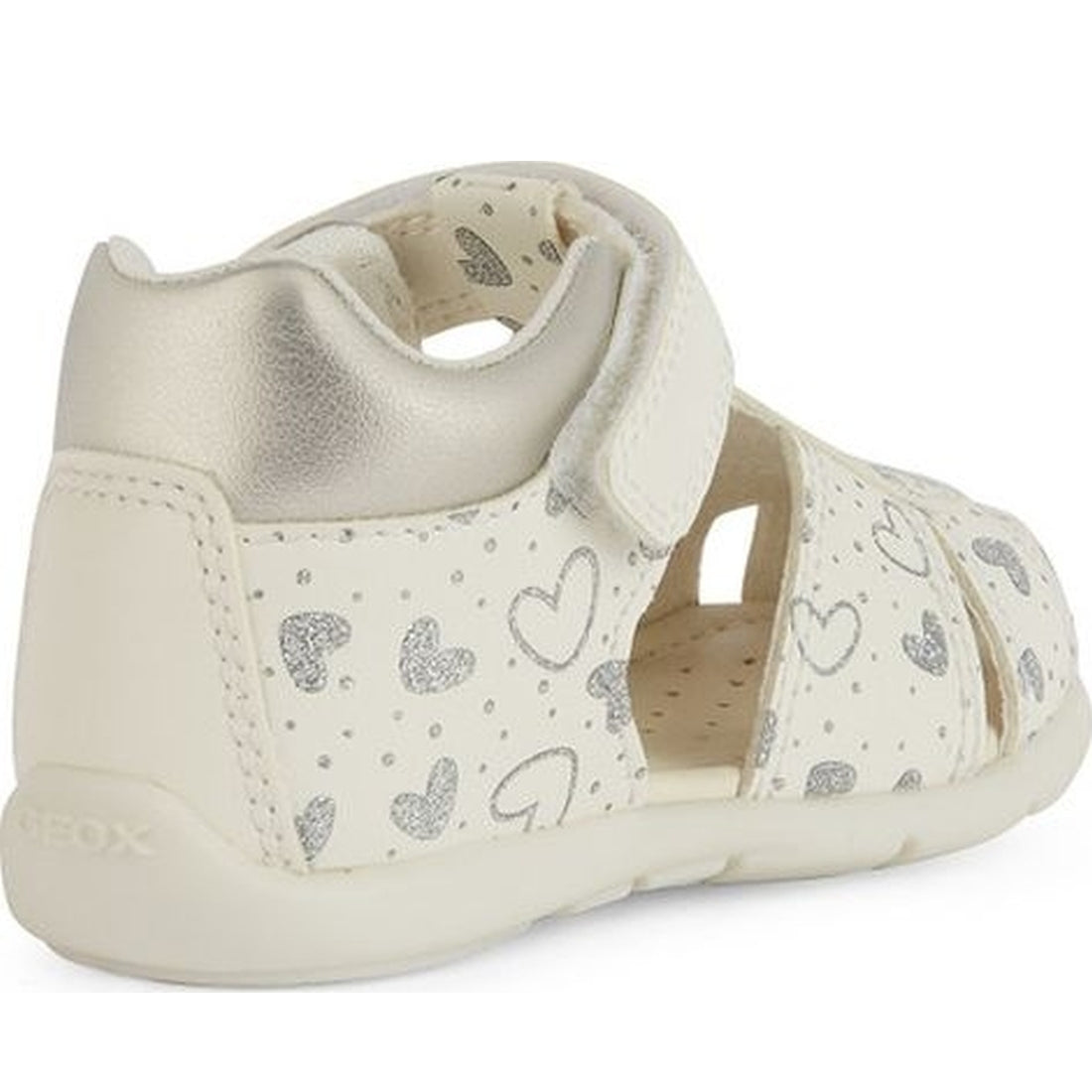 Geox girls white, silver elthan first steps sandals | Vilbury London