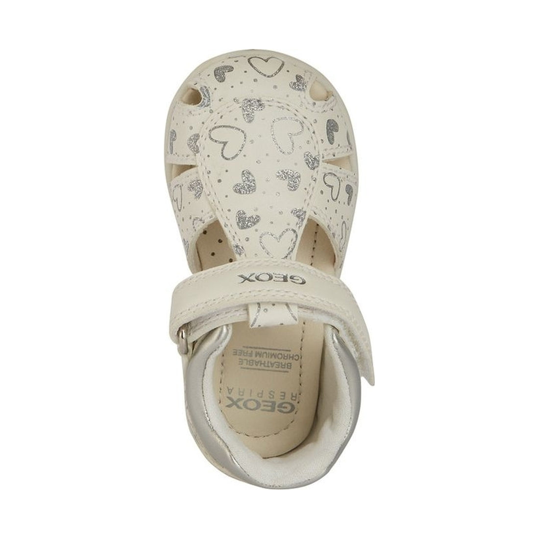 Geox girls white, silver elthan first steps sandals | Vilbury London