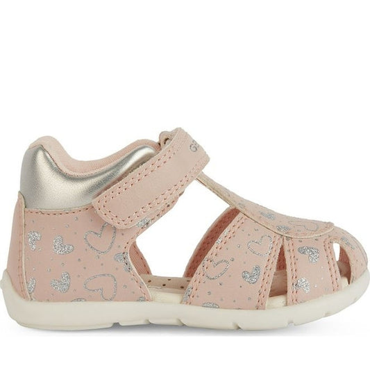 Geox girls lt rose, silver elthan first steps sandals | Vilbury London