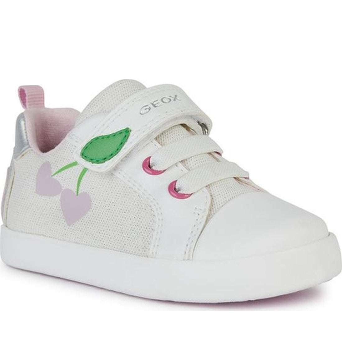 Geox girls white, pink kilwi sneakers | Vilbury London