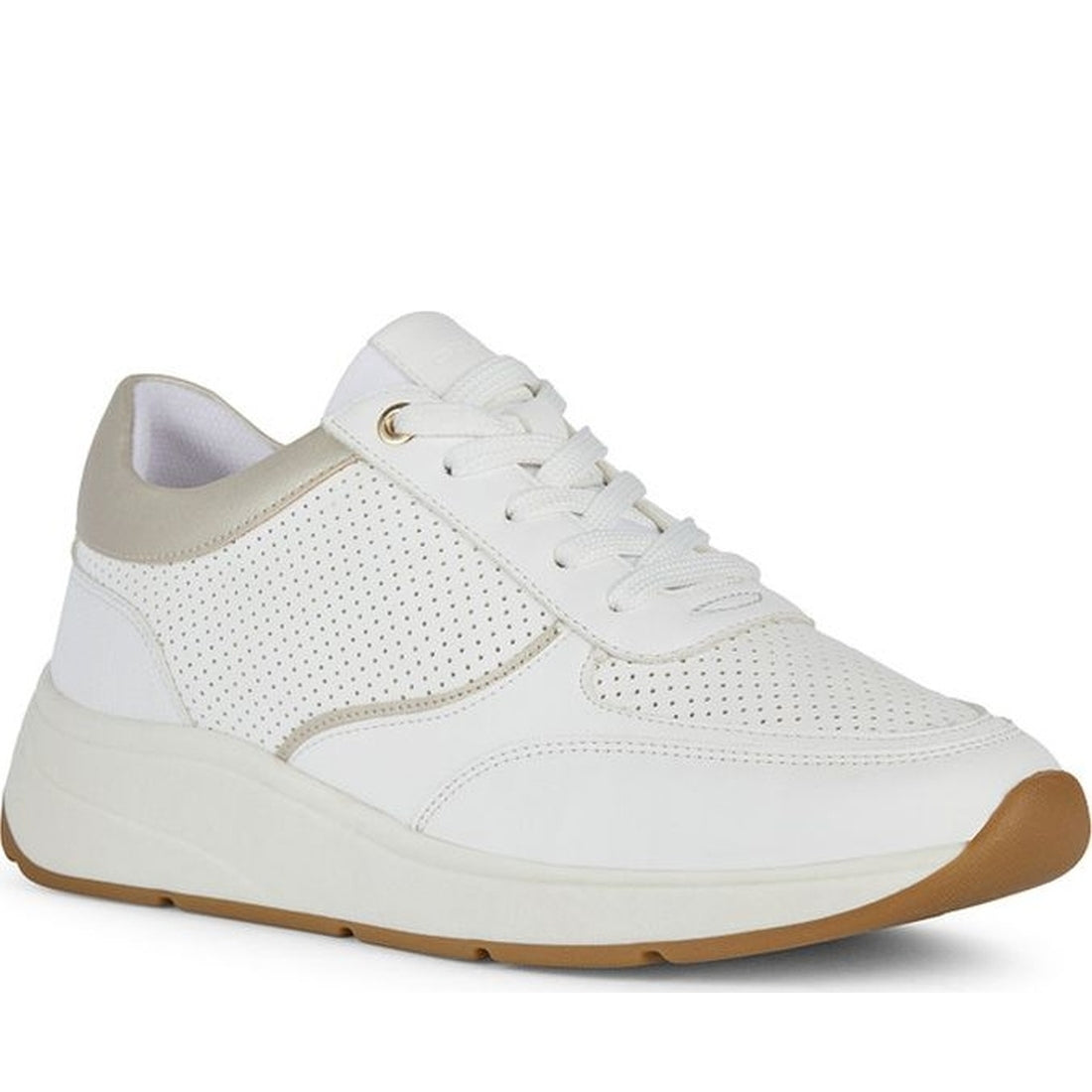 Geox womens white, lt gold cristael sneakers | Vilbury London