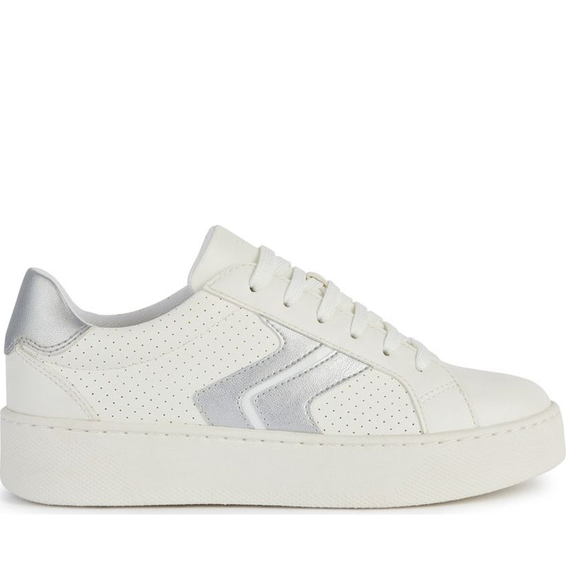 Geox womens optic white, silver skyely sneakers | Vilbury London