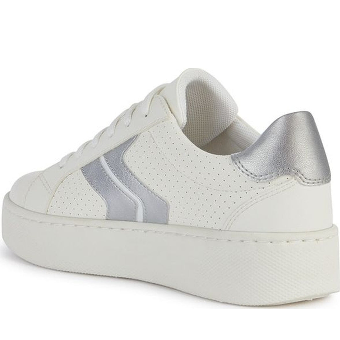 Geox womens optic white, silver skyely sneakers | Vilbury London