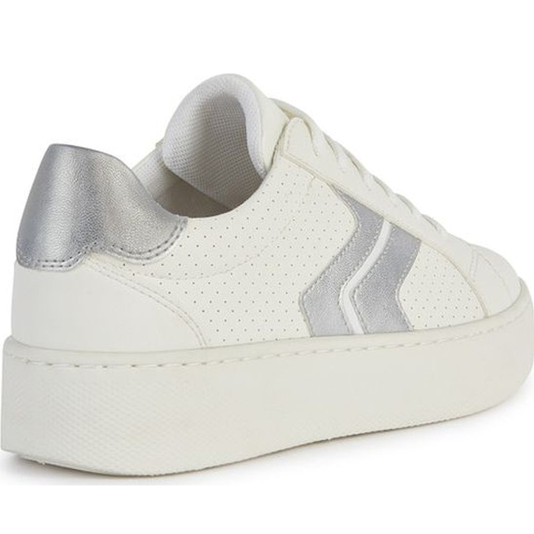 Geox womens optic white, silver skyely sneakers | Vilbury London